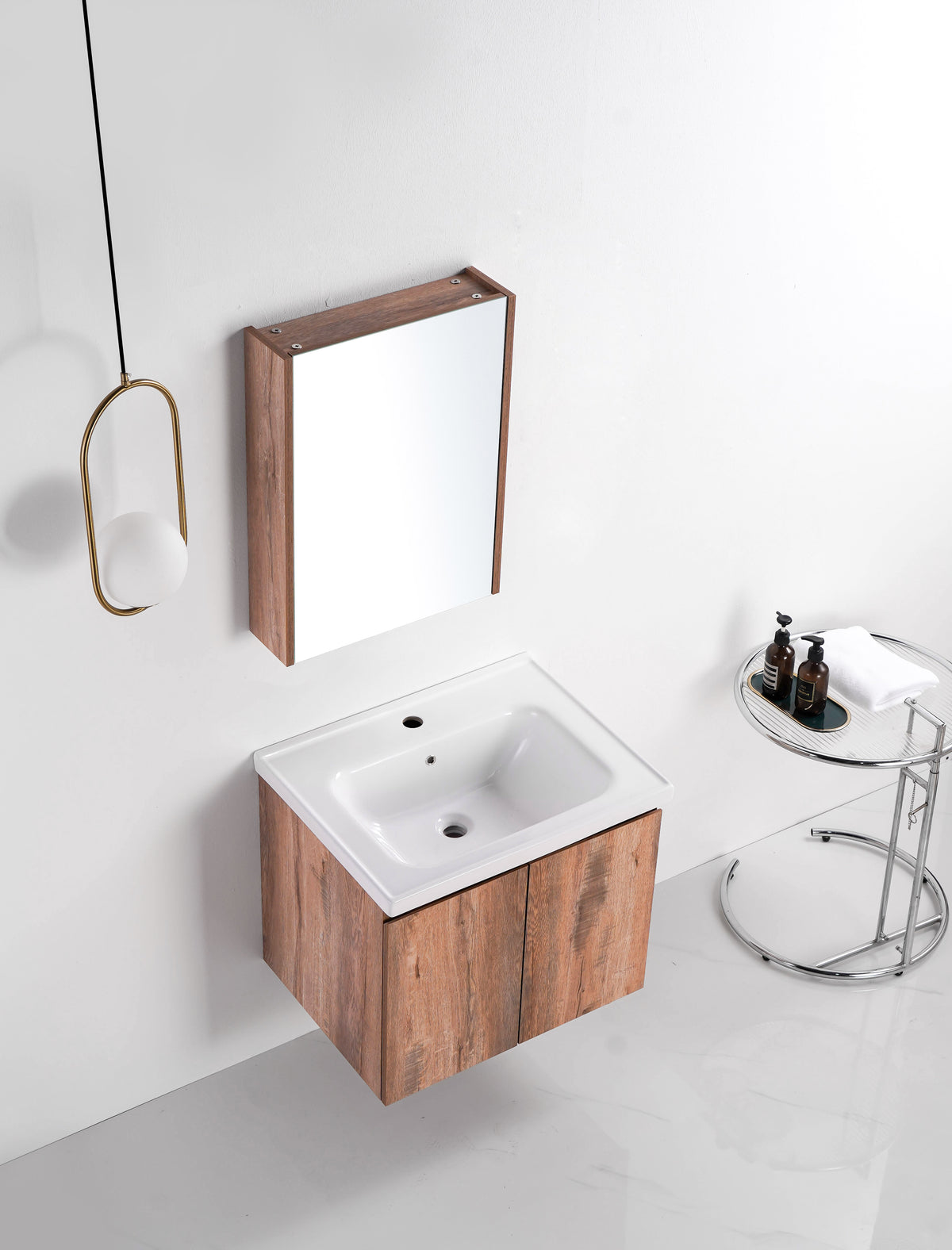 VASILE Bathroom Cabinet with Mirror – Wood Grain 600mm (VBC-4127-60)