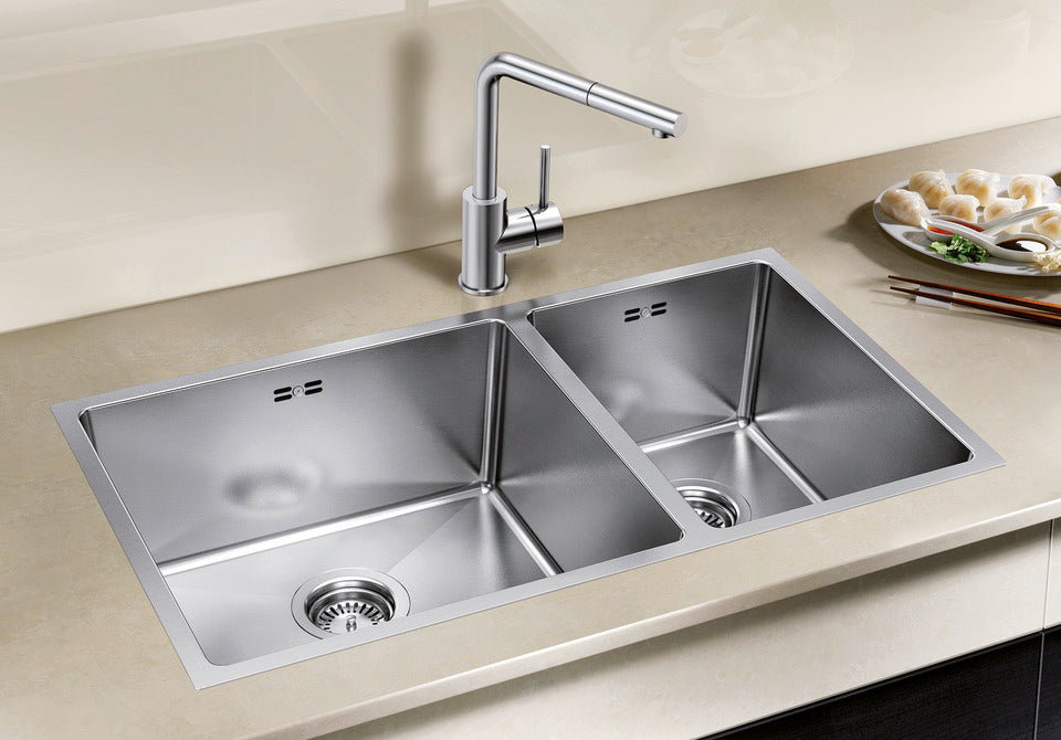 BLANCO QUATRUS R15 435/285-IU Premium Stainless Steel Double Bowl Kitchen Sink | Inset & Undermount Installation (235650)