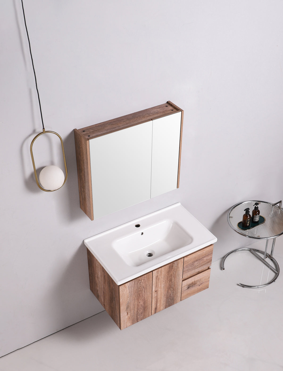 VASILE Bathroom Cabinet with Mirror – Wood Grain 800mm (VBC-4127-80)