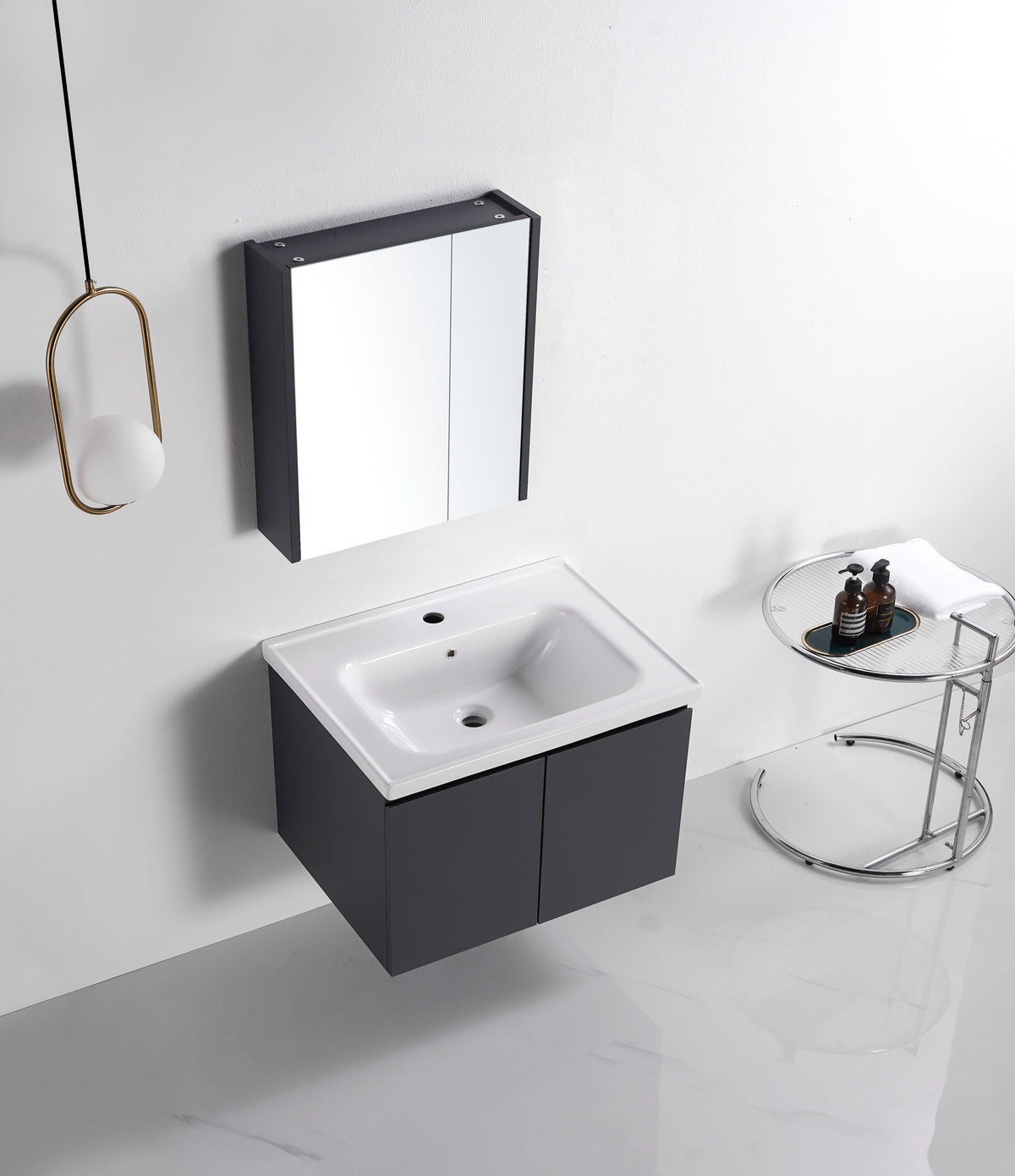 VASILE Bathroom Cabinet with Mirror – Matt Grey 700mm (VBC-4128-70)