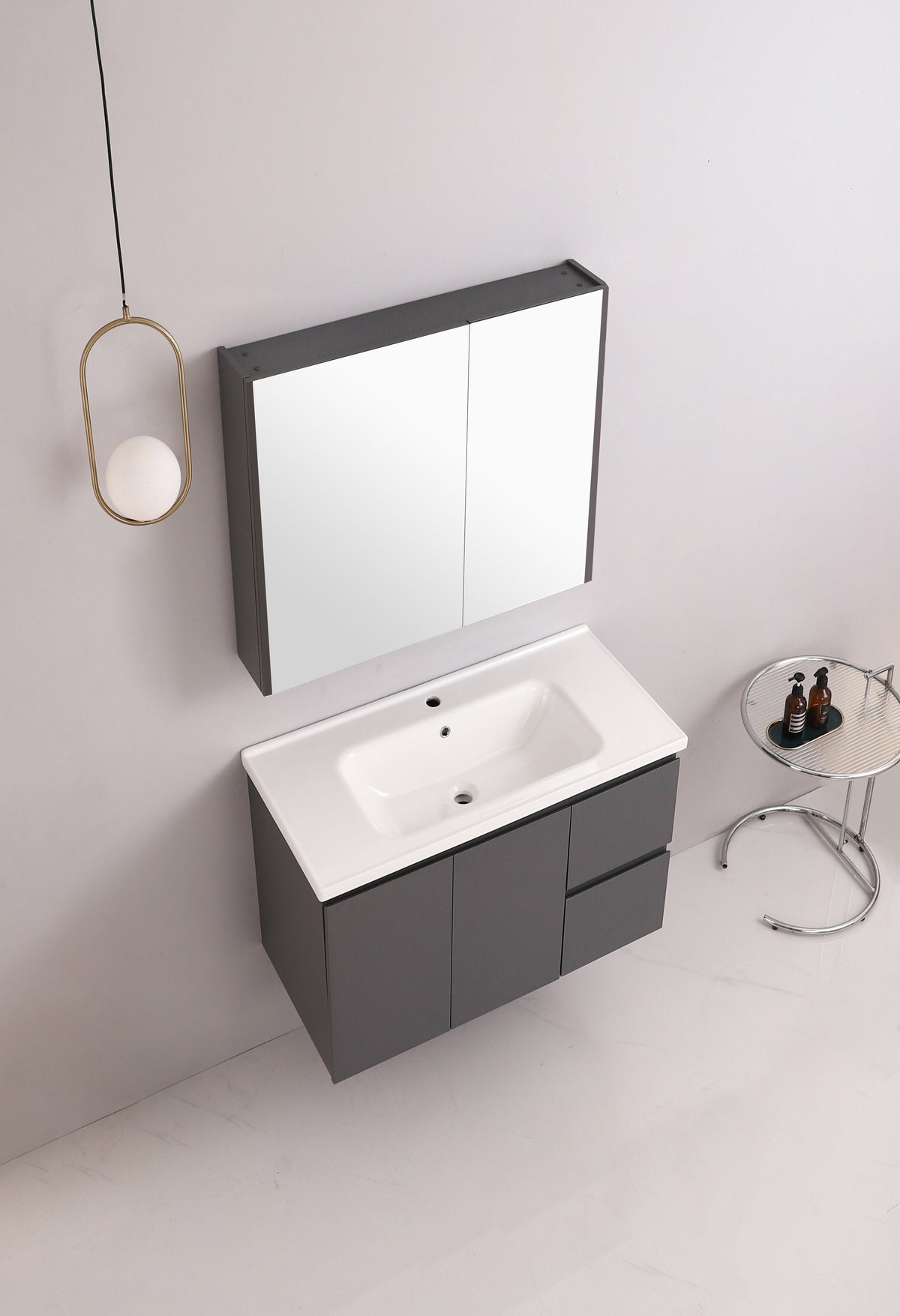VASILE Bathroom Cabinet with Mirror – Matt Grey 800mm (VBC-4128-80)