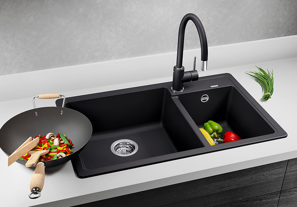 BLANCO LEGRA 8 Premium Double Bowl Kitchen Sink | Bowl Left Configuration - Black (526223)