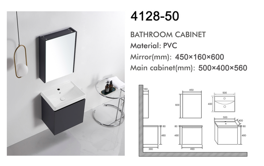 VASILE Bathroom Cabinet with Mirror – Matt Grey 500mm (VBC-4128-50)