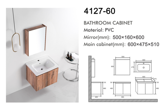 VASILE Bathroom Cabinet with Mirror – Wood Grain 600mm (VBC-4127-60)