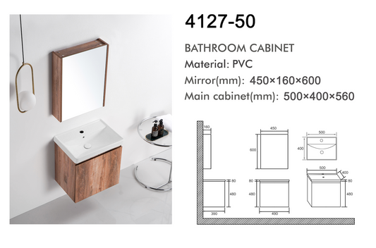 VASILE Bathroom Cabinet with Mirror – Wood Grain 500mm (VBC-4127-50)